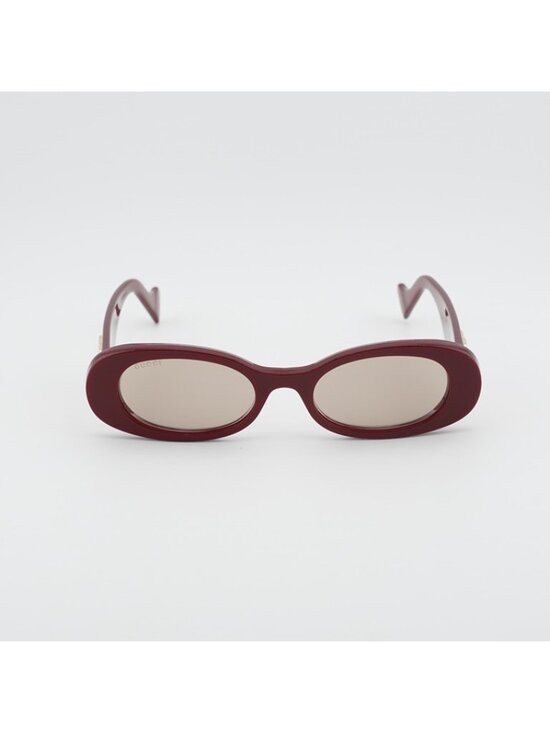 Gucci GG0517S 009 Sunglasses Burgundy Oval Frame, Brown with Mirror Lenses